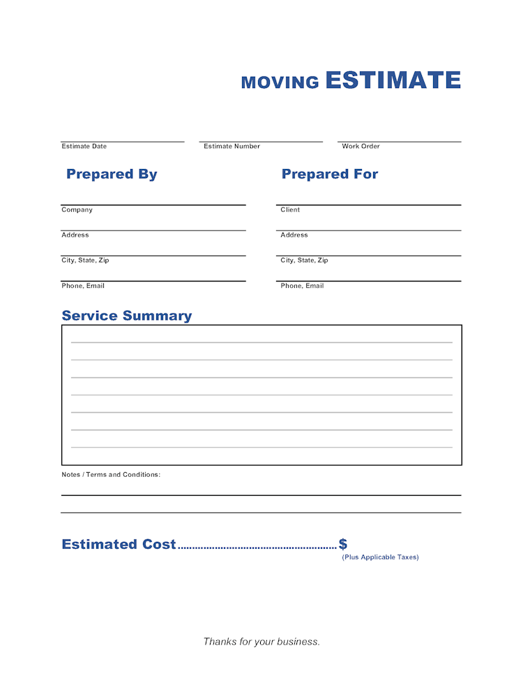 Moving Estimate Template Invoice Maker