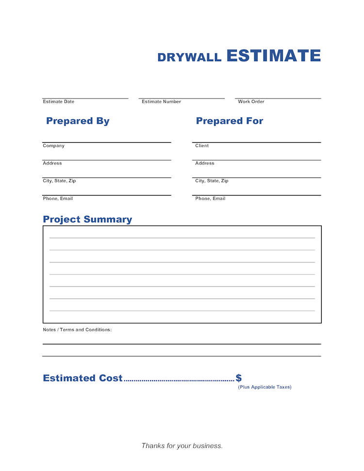Drywall Estimate Template Invoice Maker
