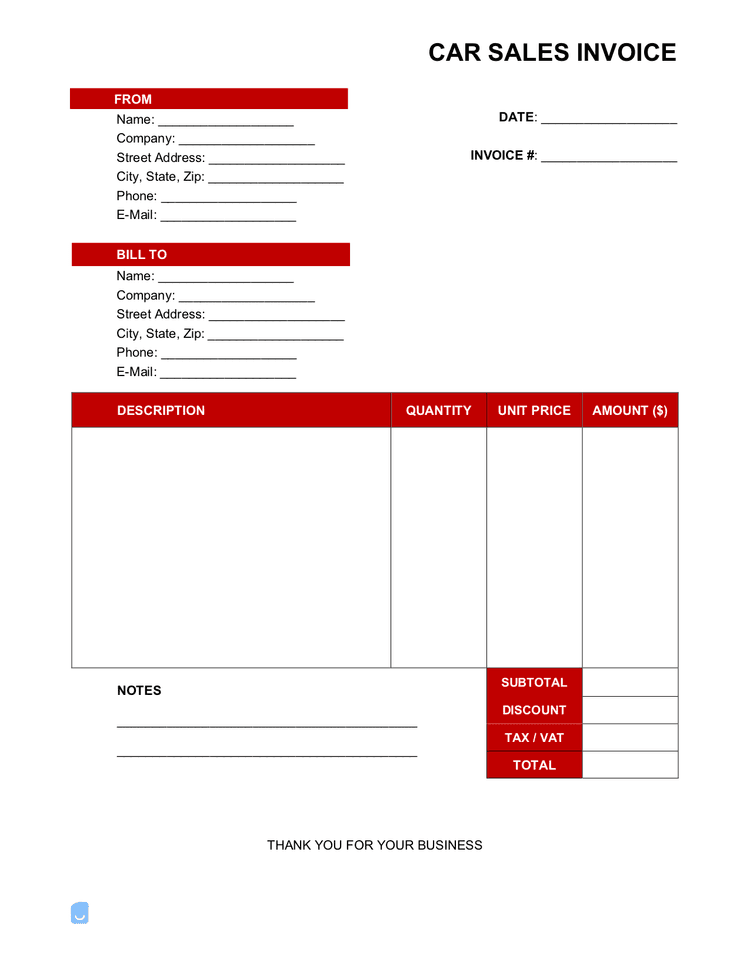Car Sales Invoice Template Invoice Maker