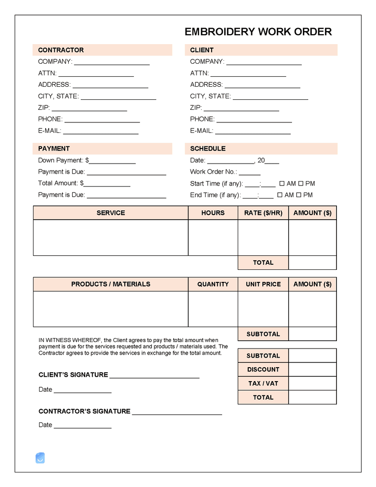 Embroidery Work Order Template Invoice Maker