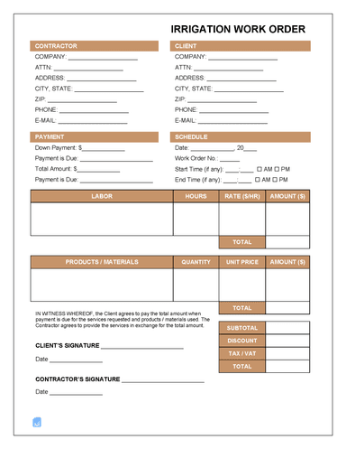 Irrigation Service Work Order Template Invoice Maker