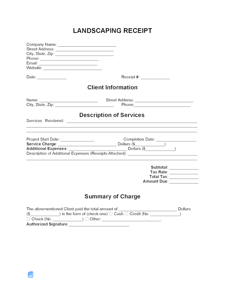Landscaping Receipt Template Invoice Maker