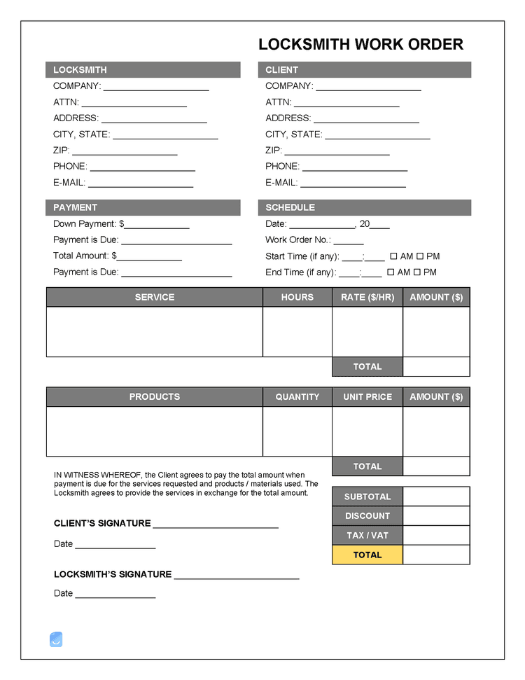 Locksmith Work Order Template Invoice Maker