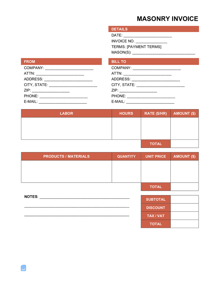 Masonry Invoice Template Invoice Maker