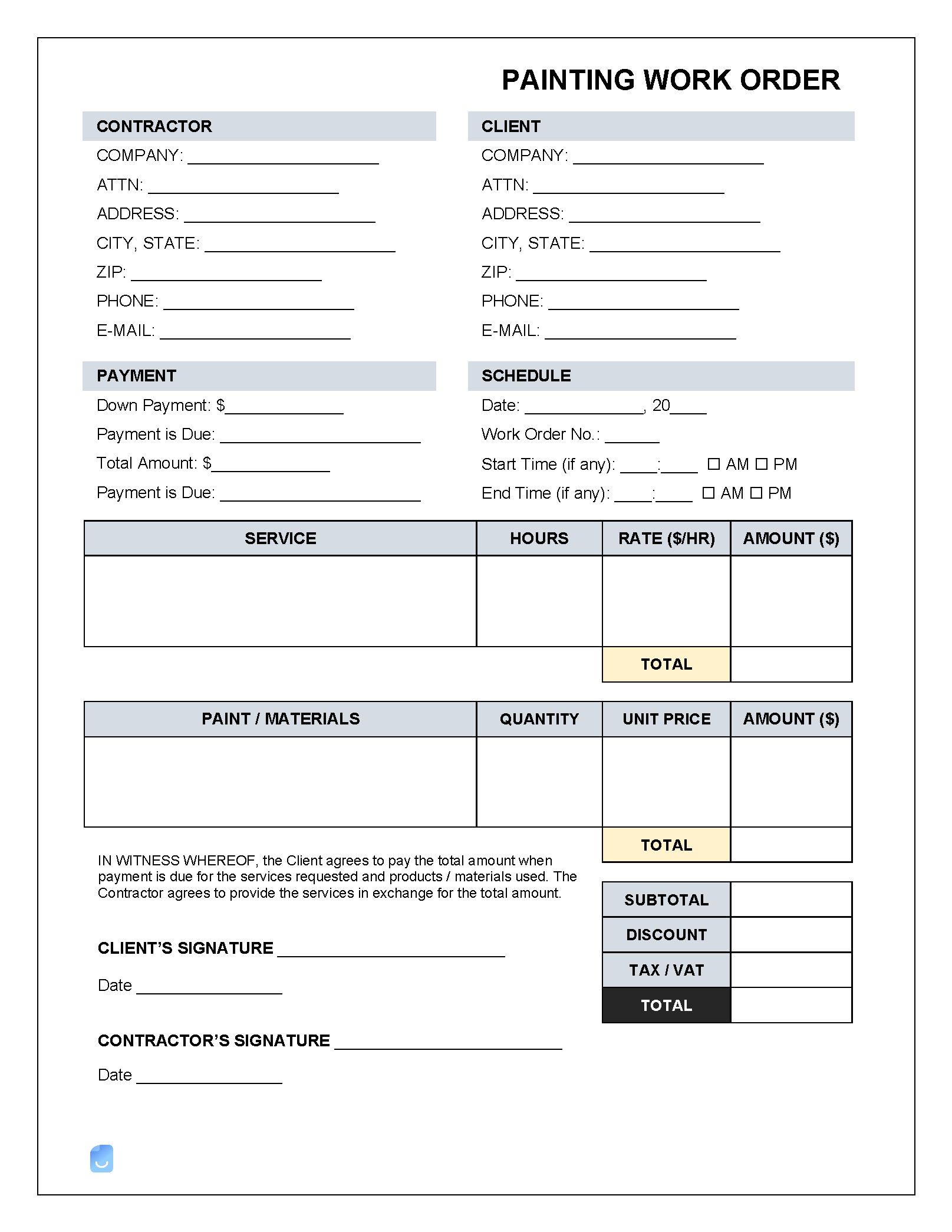 Painting Work Order Template Invoice Maker