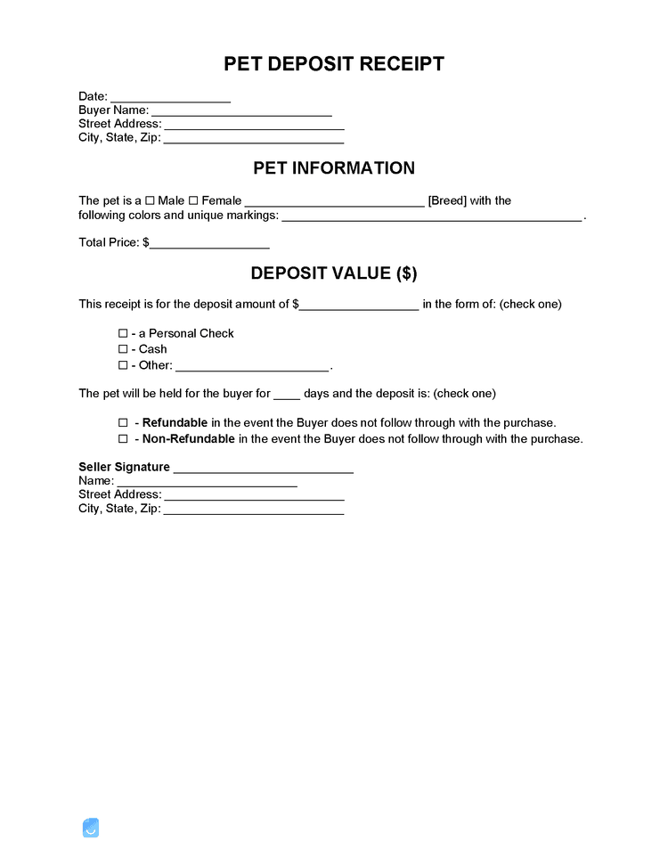 Pet Deposit Receipt Template Invoice Maker