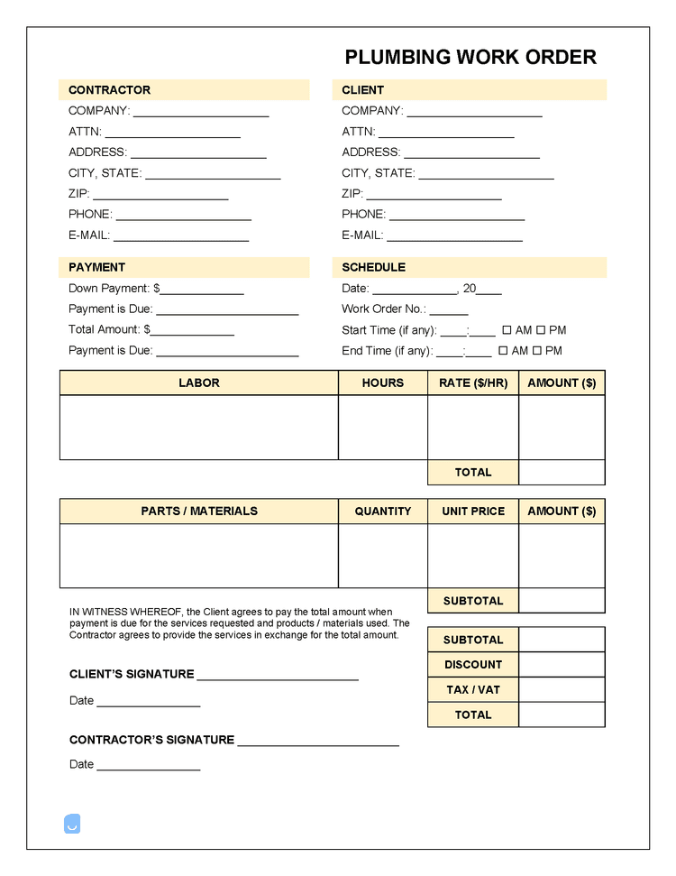 Plumbing Work Order Template Invoice Maker