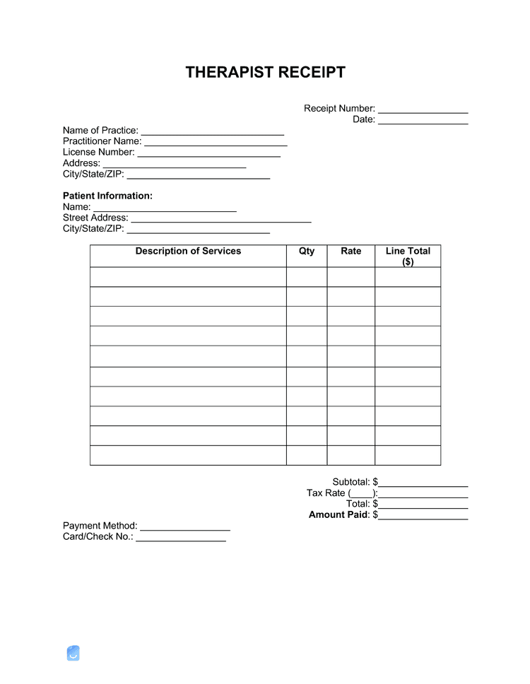 Therapist Receipt Template Invoice Maker