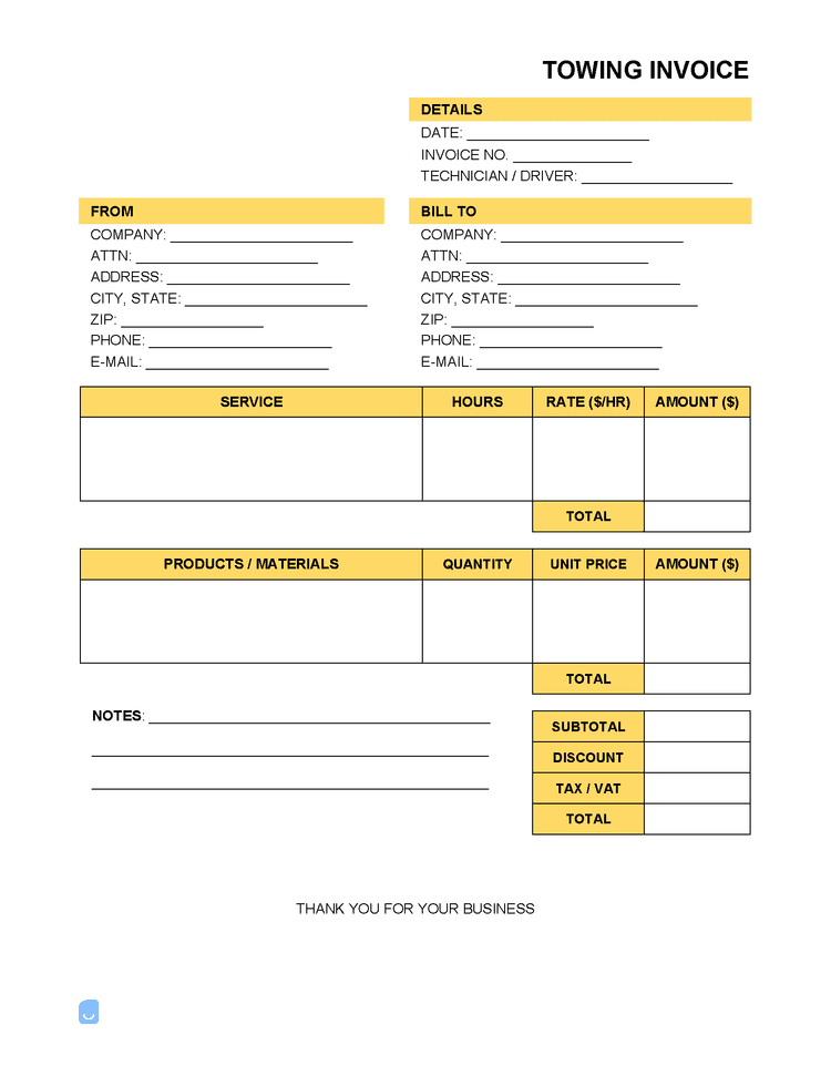 Towing Service Invoice Template Invoice Maker