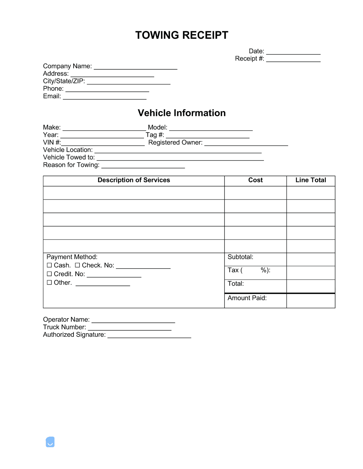 Towing Receipt Template Invoice Maker
