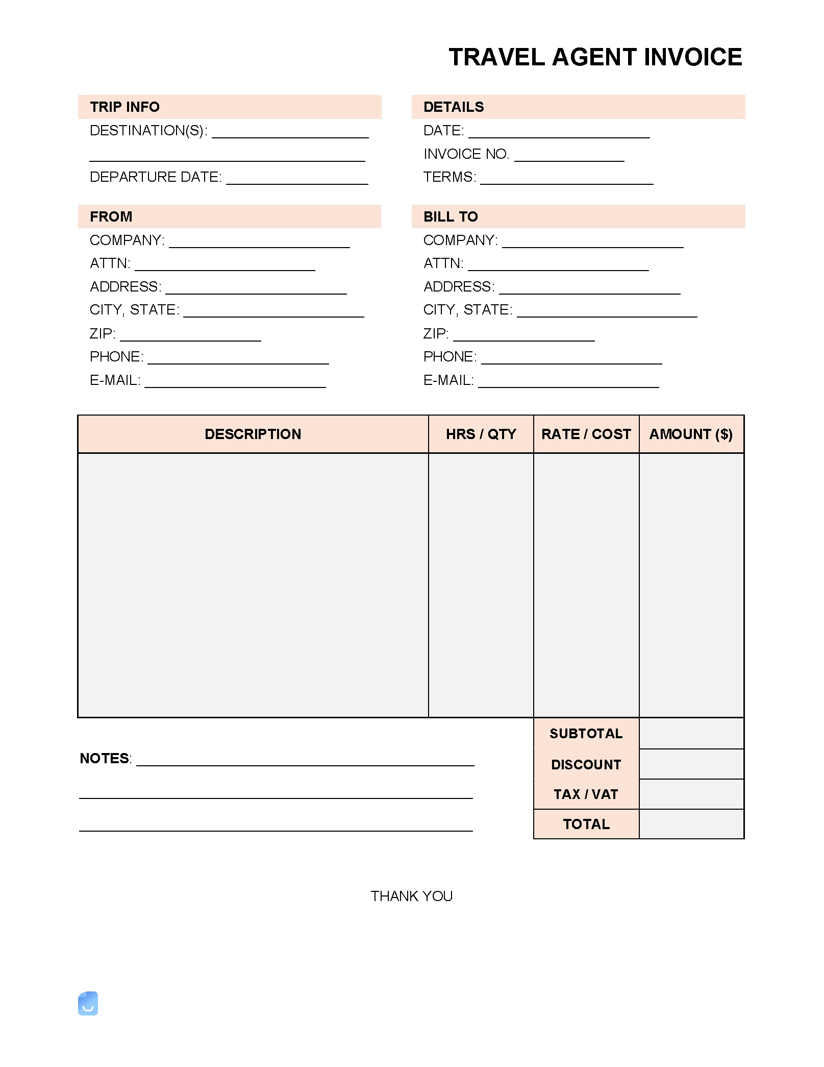 travel agency invoice format download