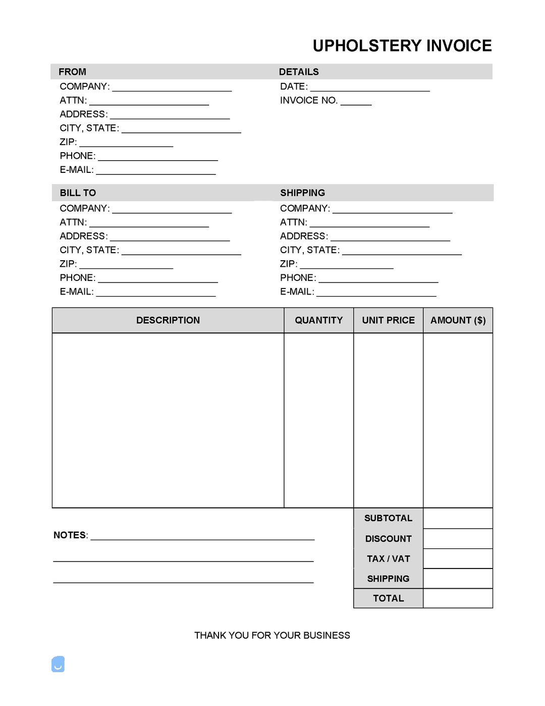 Upholstery Invoice Template Invoice Maker