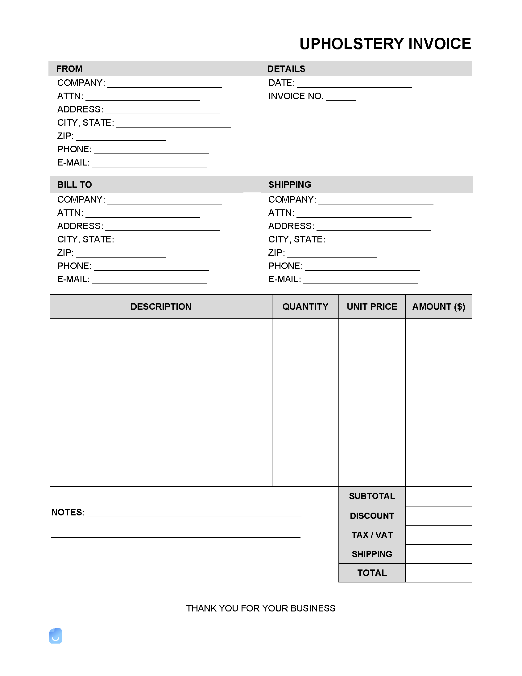 Upholstery Invoice Template Invoice Maker
