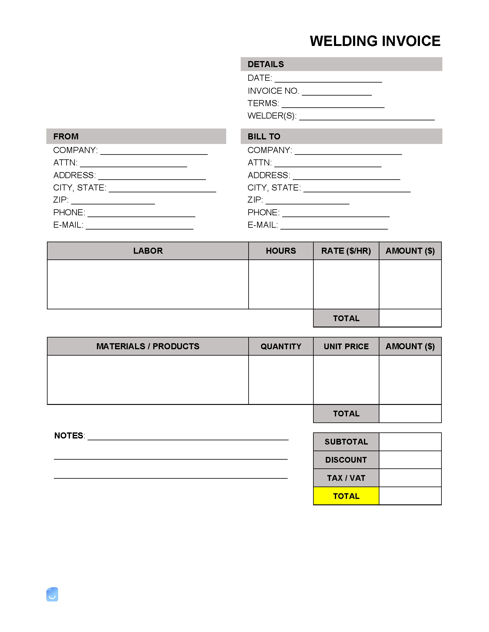 Welding Invoice Template Invoice Maker