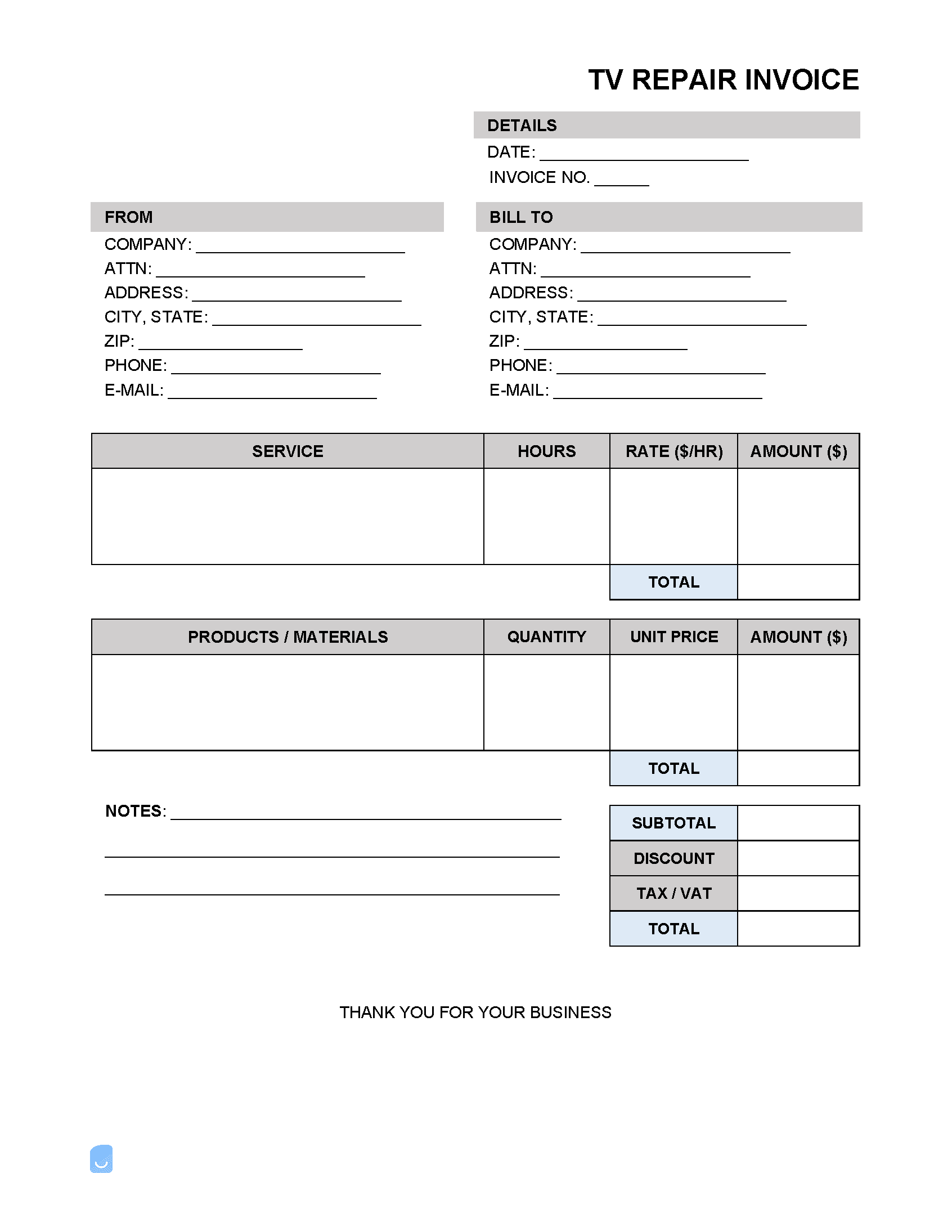 TV-Repair-Invoice-Template