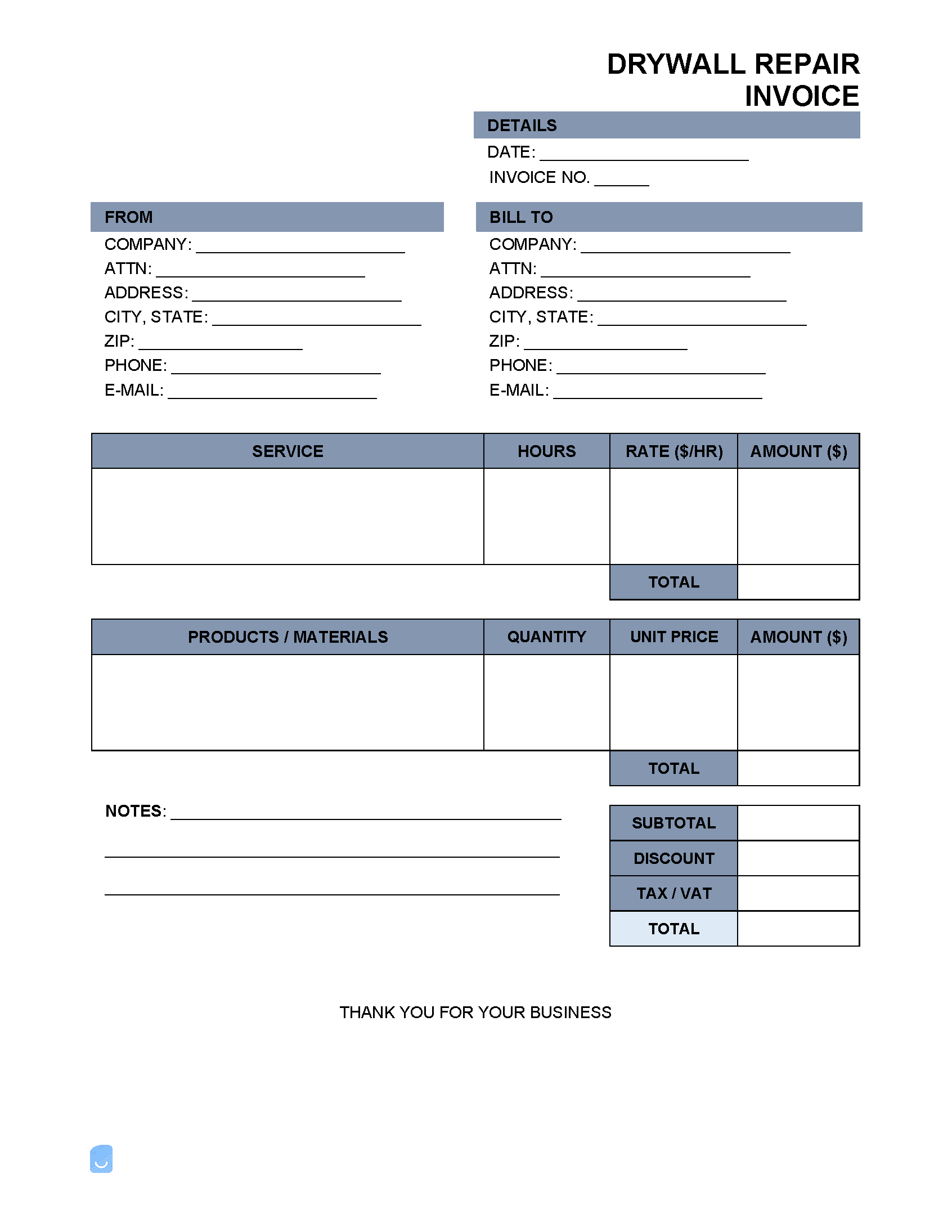 Drywall-Repair-Invoice-Template