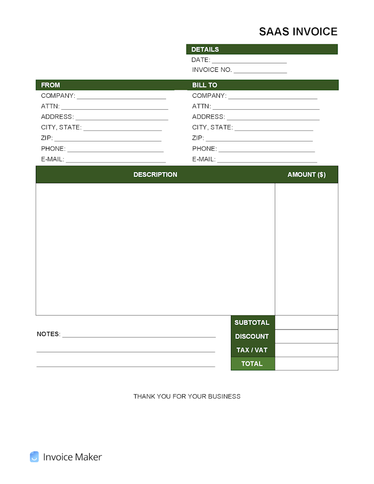 Software as a Service (SaaS) Invoice Template file