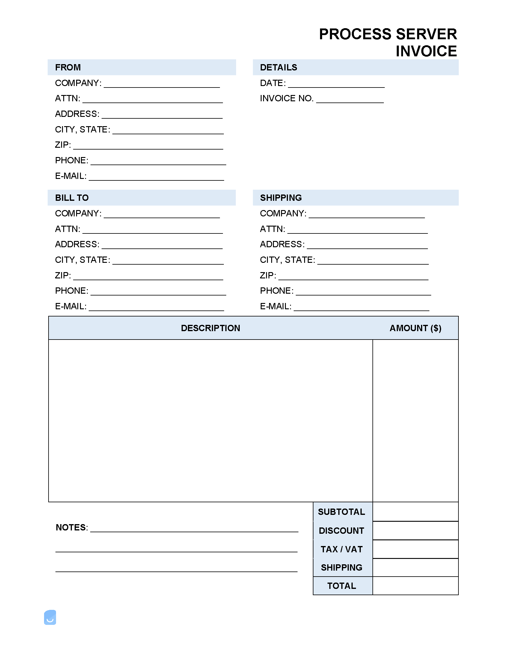 Process-Server-Invoice-Template
