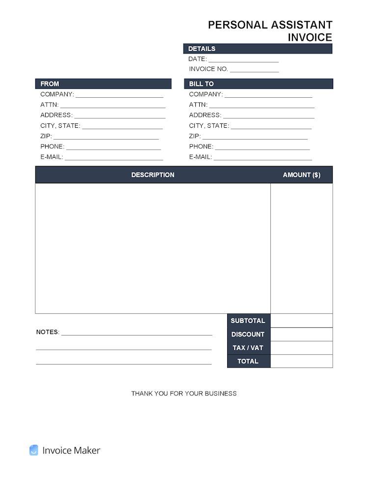 Personal Assistant Invoice Template file
