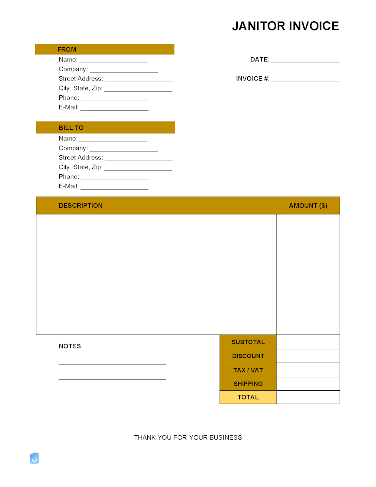 Janitor (Janitorial) Invoice Template file