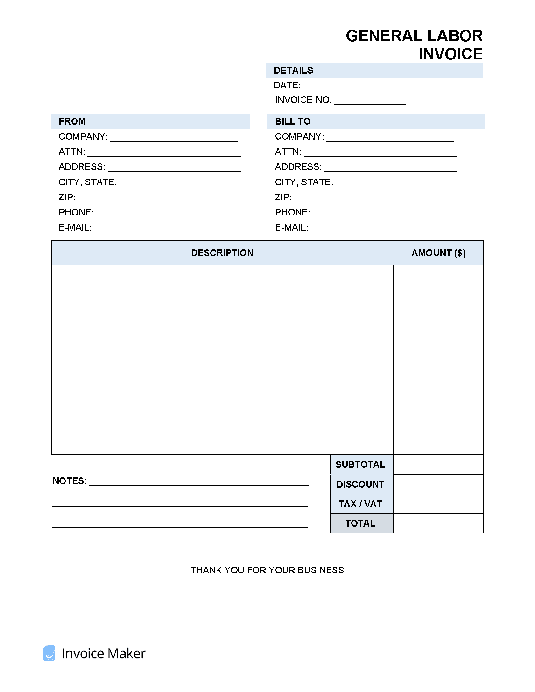General-Labor-Invoice-Template