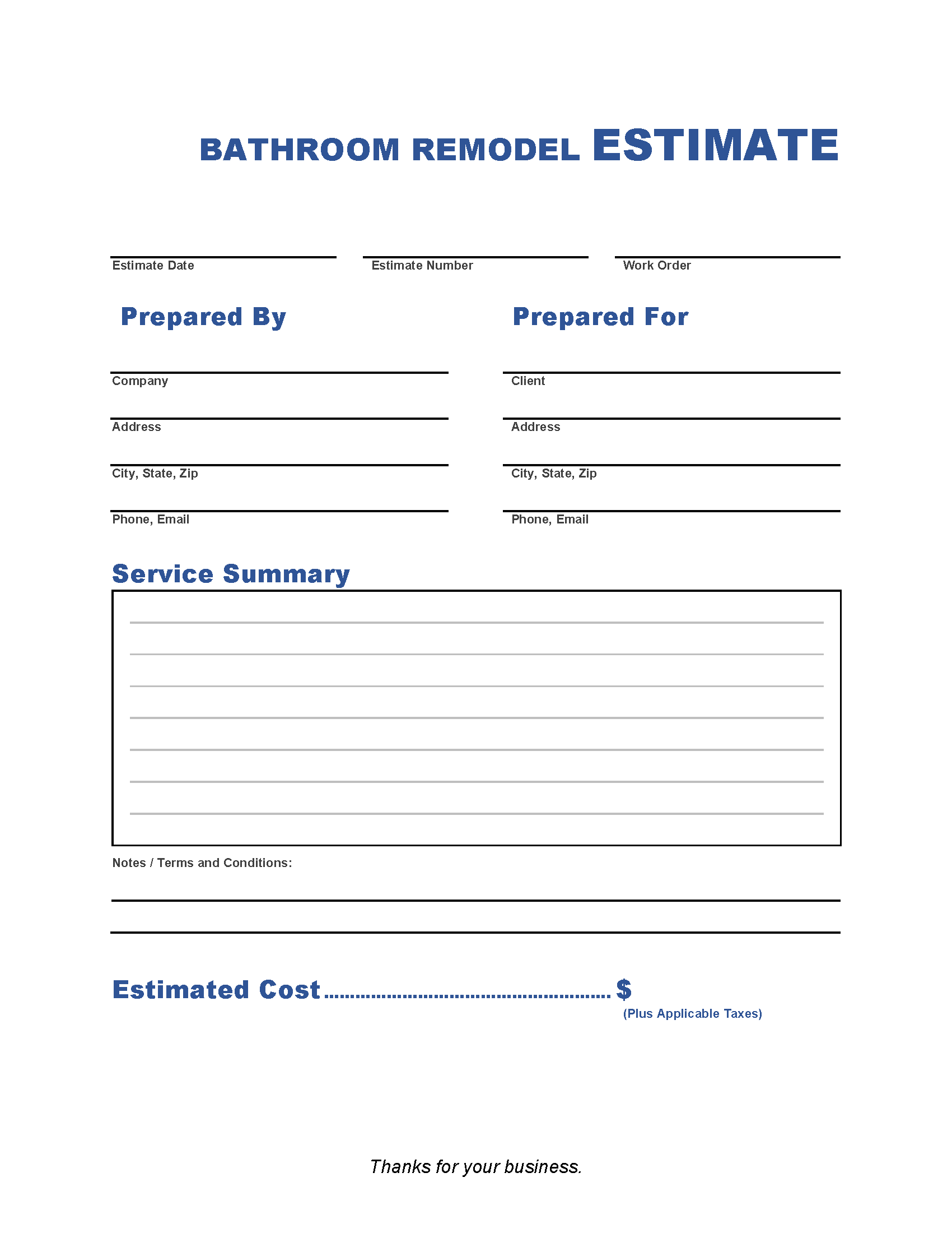 Bathroom Remodel-Estimate-Template