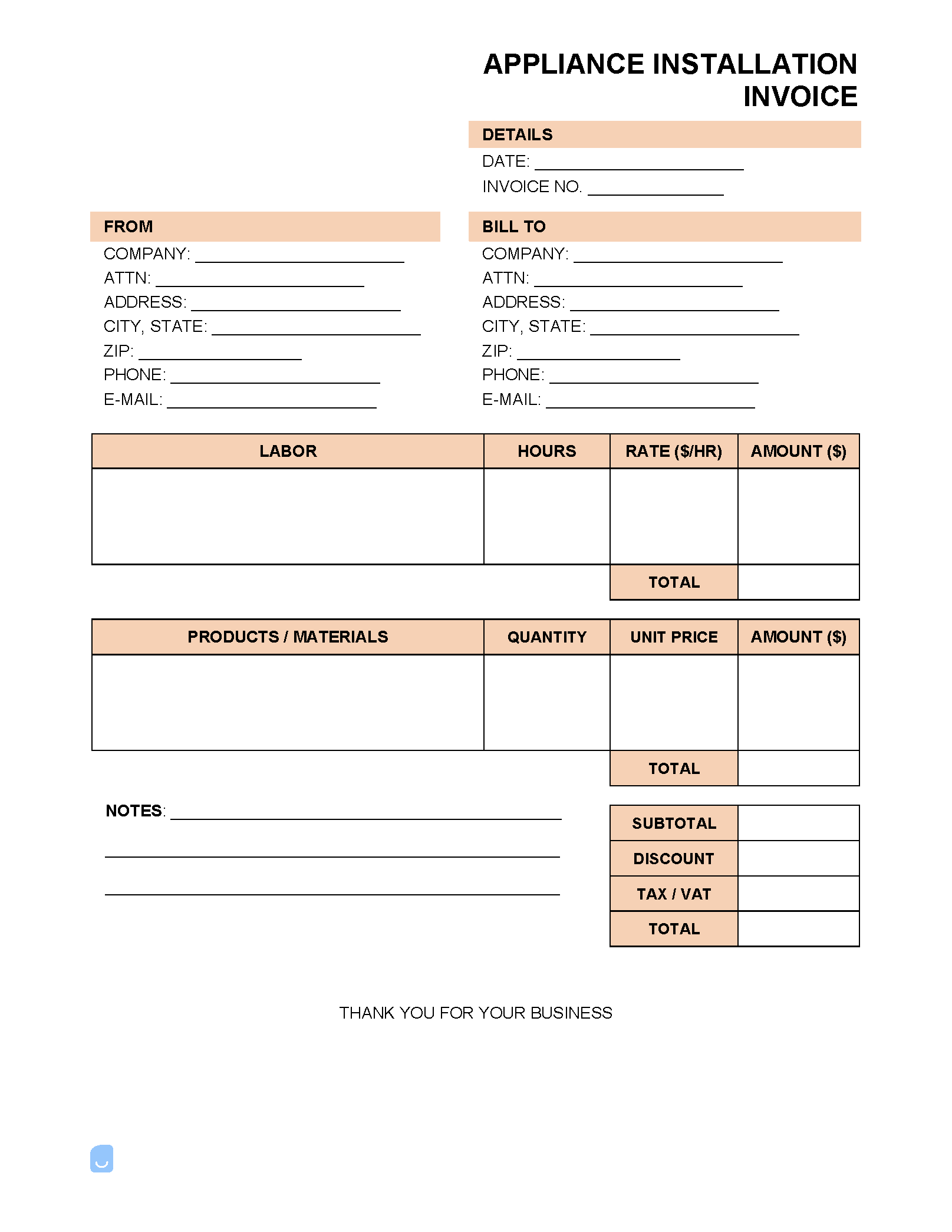 Appliance-Installation-Invoice-Template