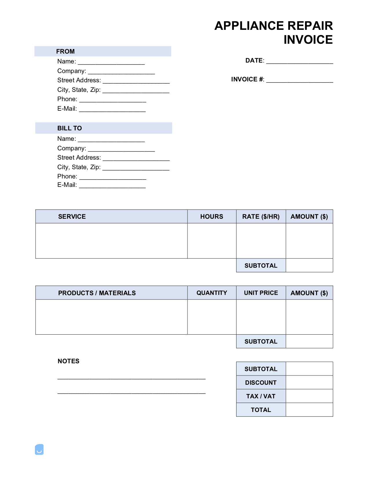 Applicance-Repair-Invoice-Template