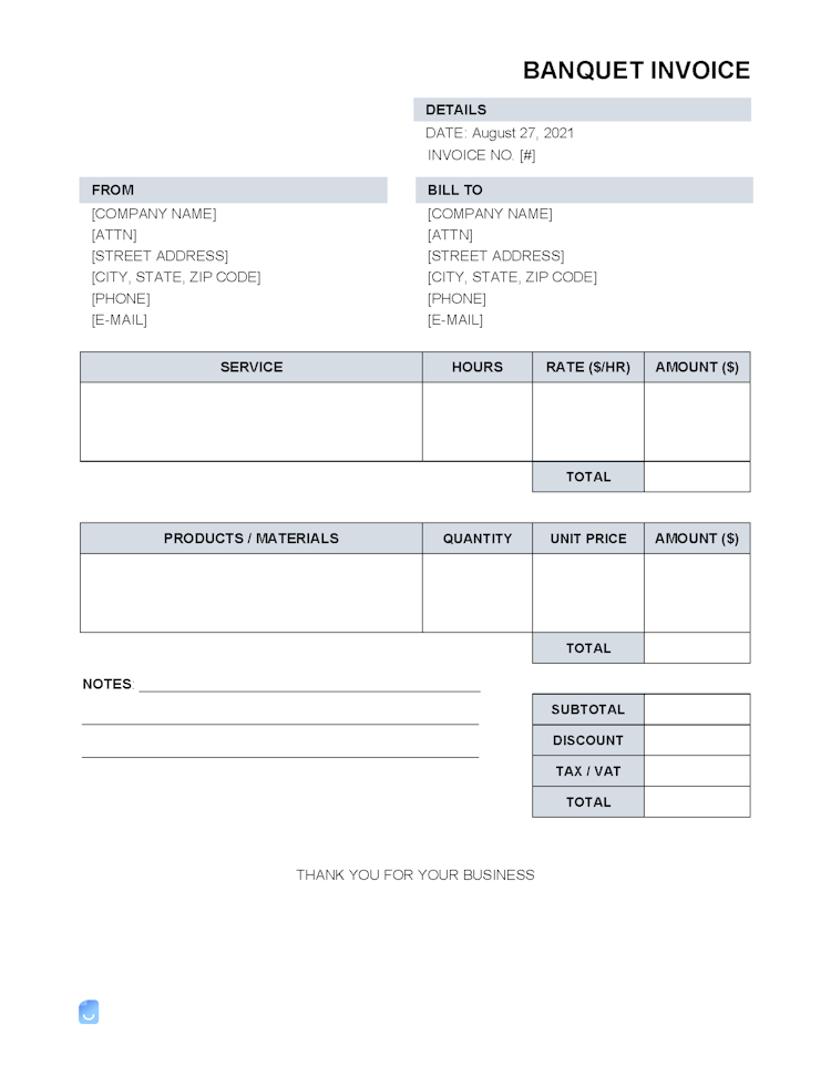 Banquet Invoice Template file