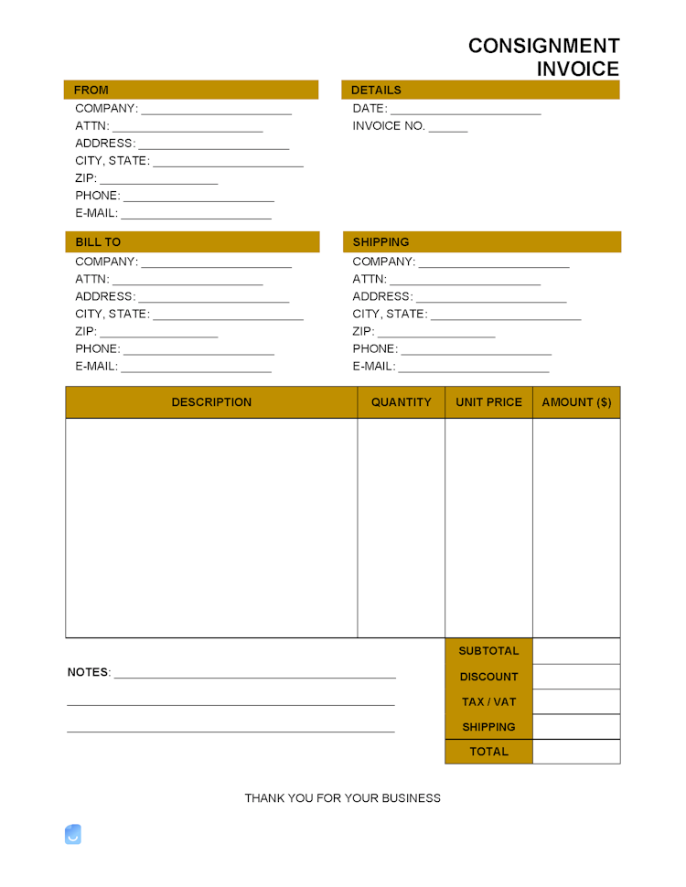 Consignment Invoice Template file