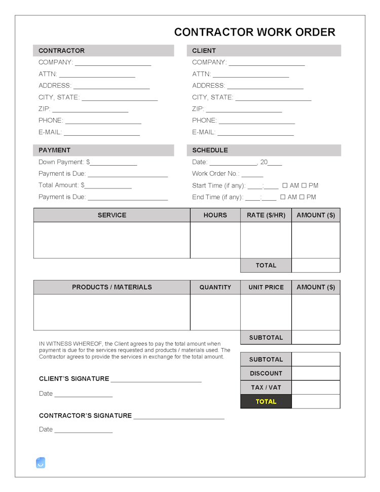 Contractor Work Order Templates (24) file