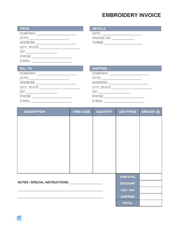 Embroidery Invoice Template file