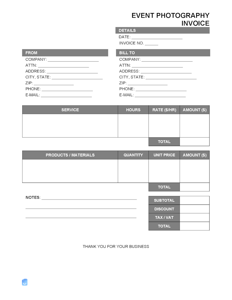 Event Photography Invoice Template file