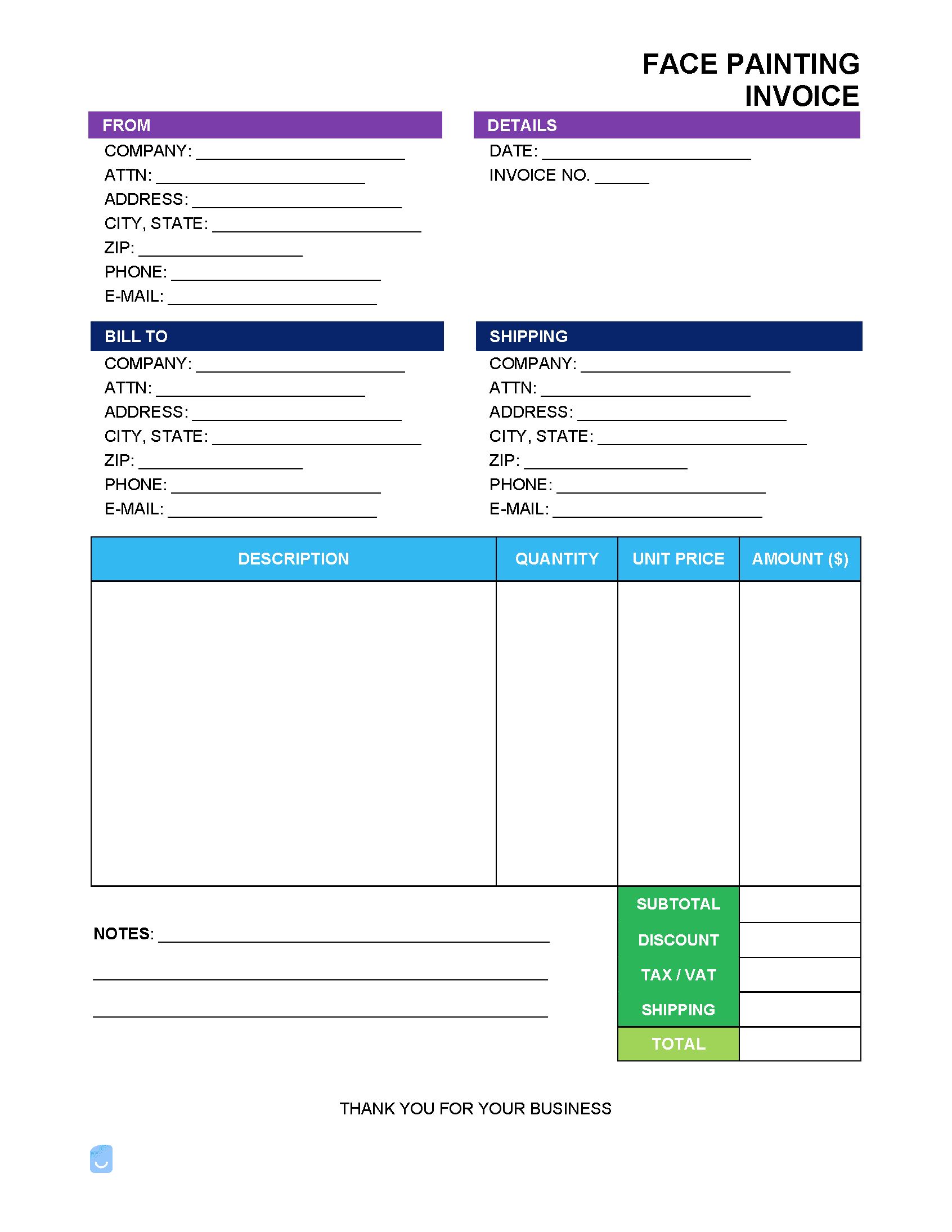 Face-Painting-Invoice-Template