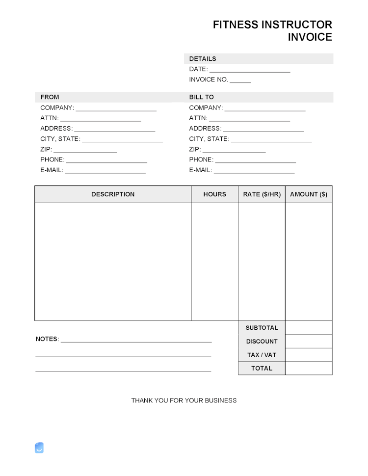 Fitness Instructor Invoice Template file