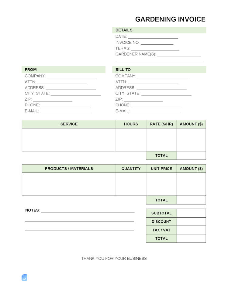 Gardening Service Invoice Template file