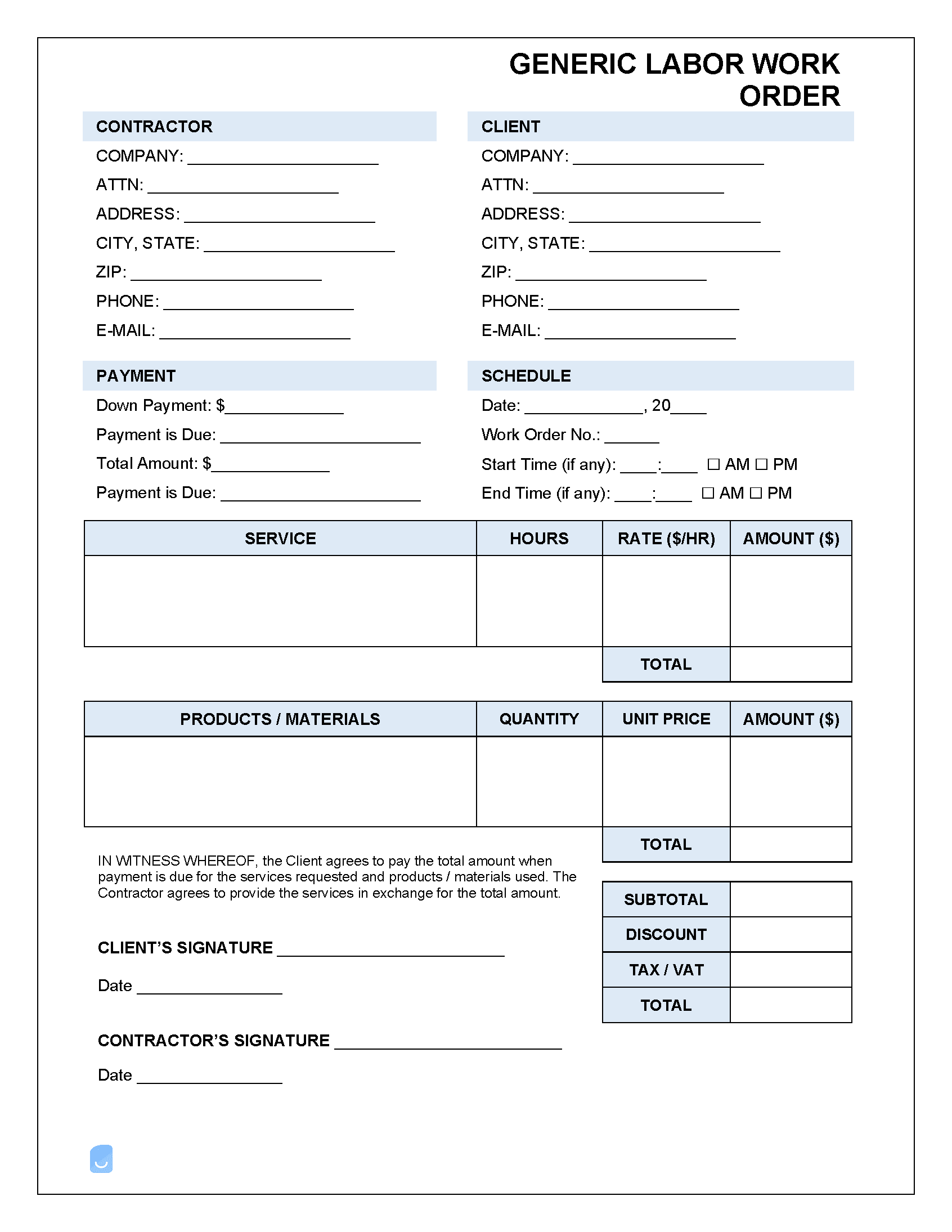 Generic-Labor-Work-Order-Template
