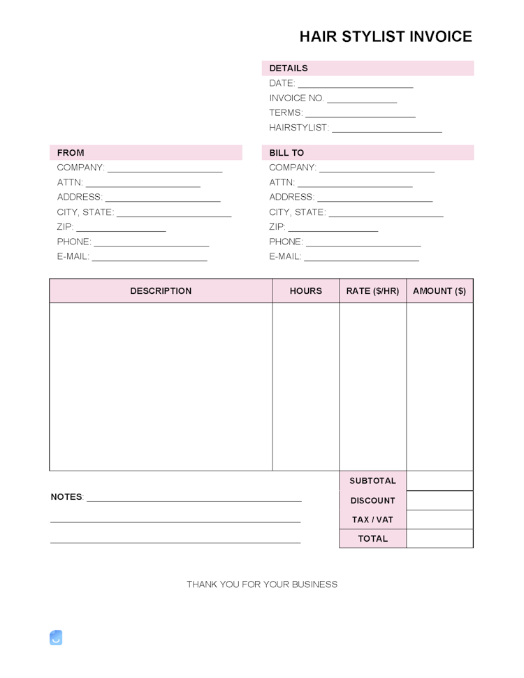 Hair Stylist Invoice Template file