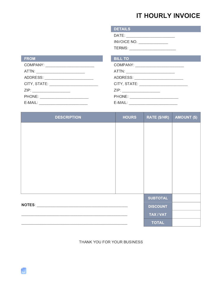 IT Hourly Invoice Template file