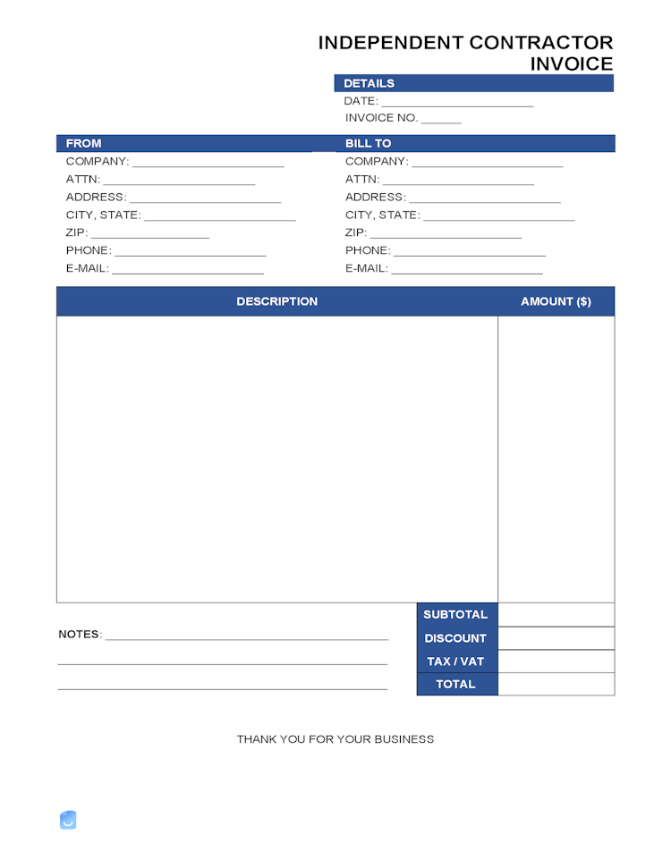 Independent Contractor (1099) Invoice Template file
