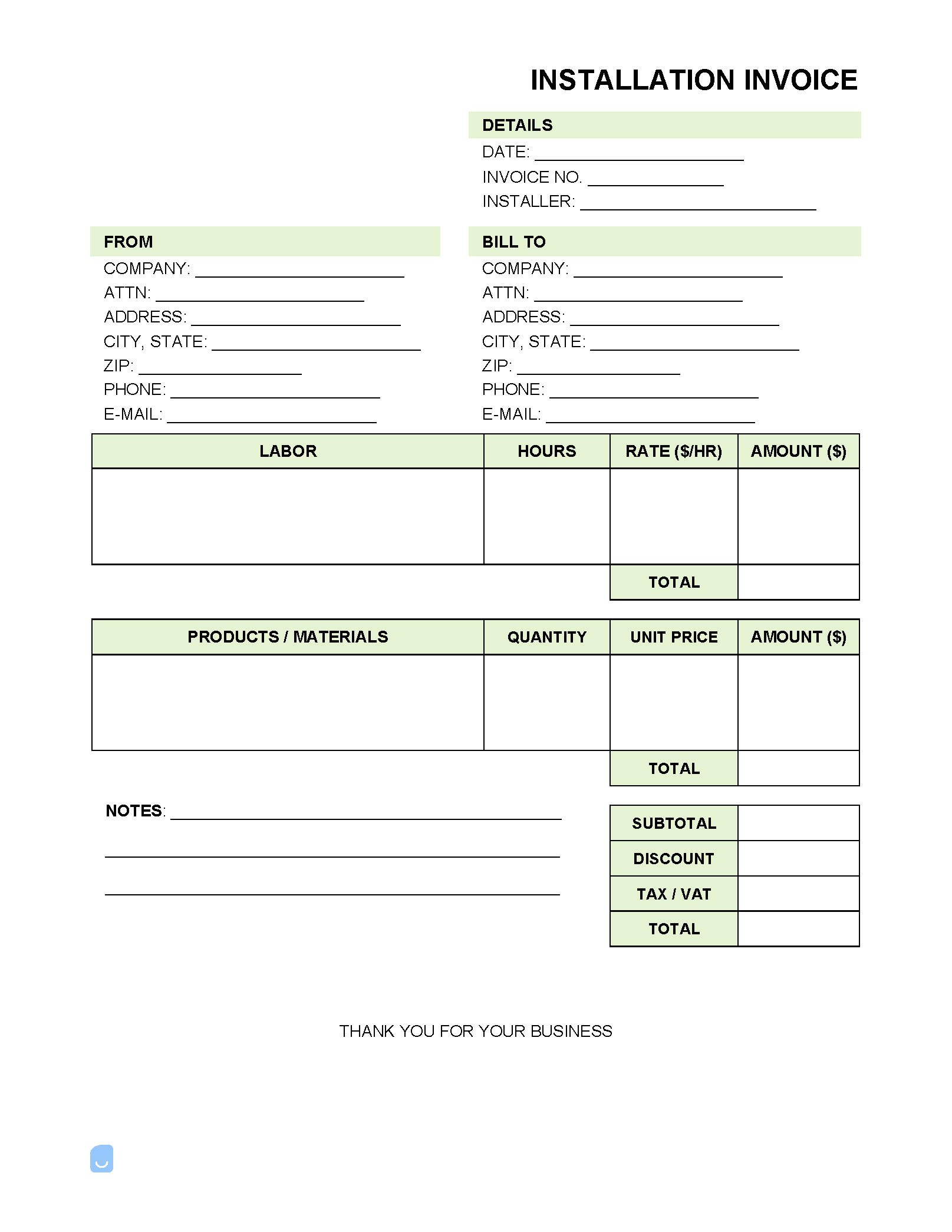Installation-Invoice-Template