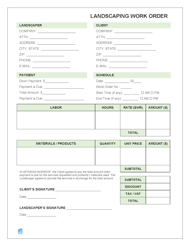 Landscaping (Lawn Care) Work Order Template file