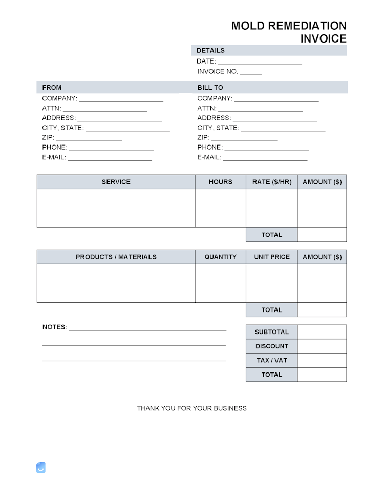 Mold Remediation Invoice Template file