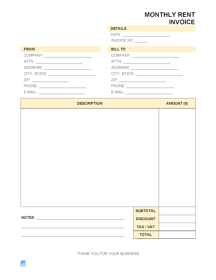 Rent (Lease) Invoice Template file