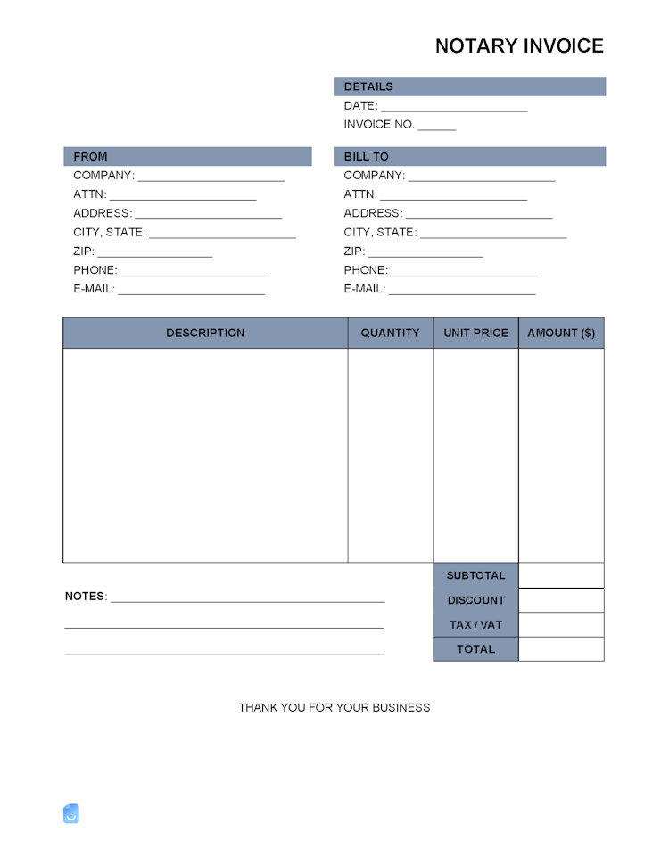 Notary Service Invoice Template file