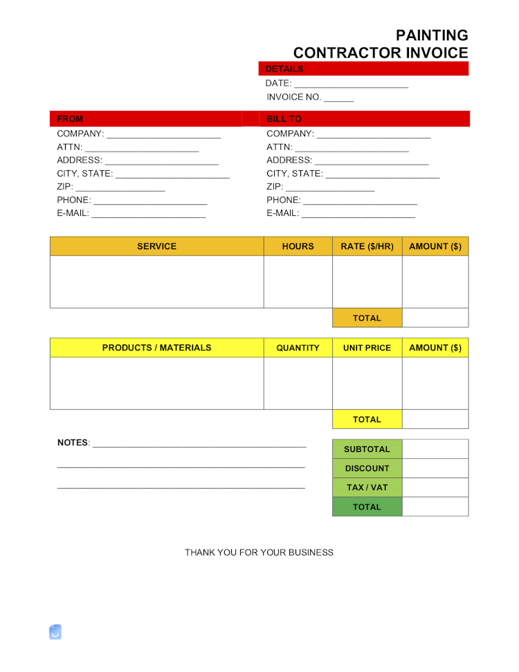 Painter Invoice Template file