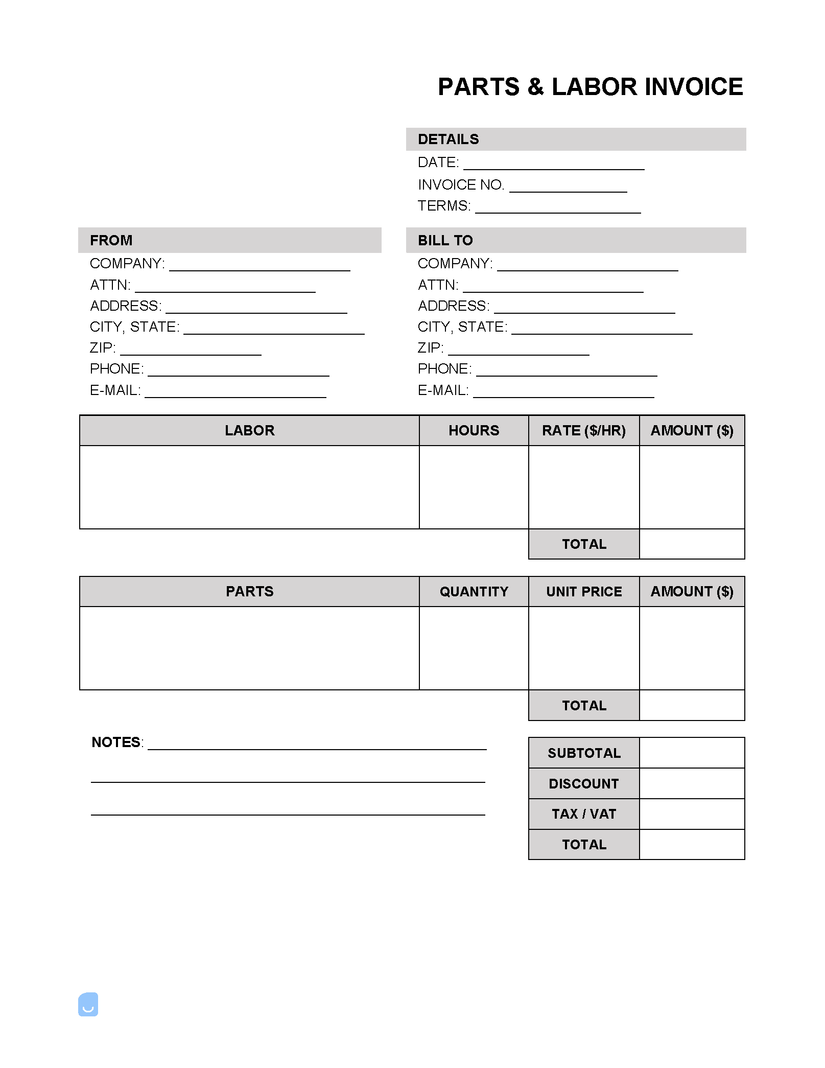 Parts-and-Labor-Invoice-Template