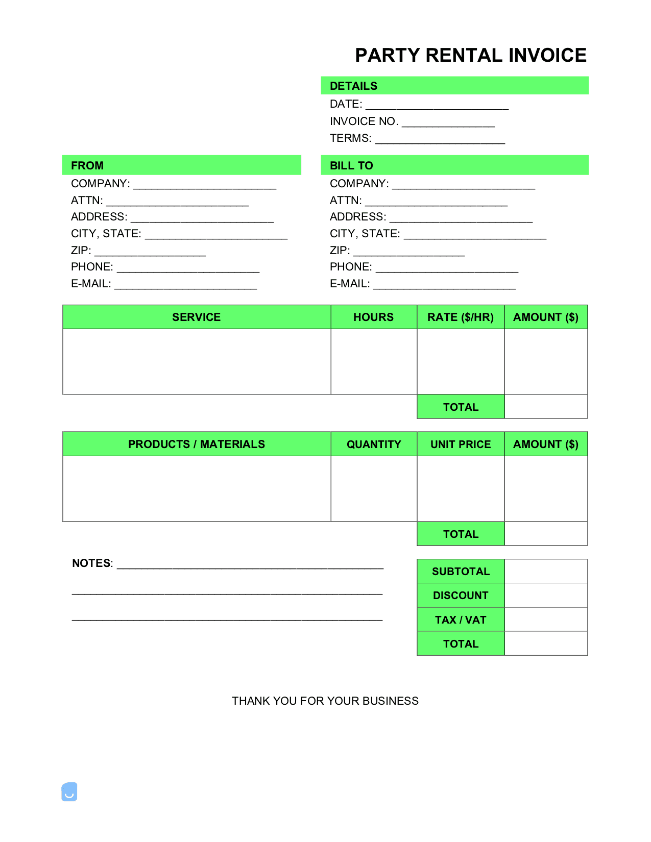 Party-Rental-Invoice-Template