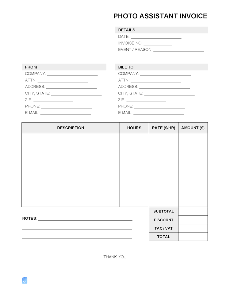 Photo Assistant Invoice Template file
