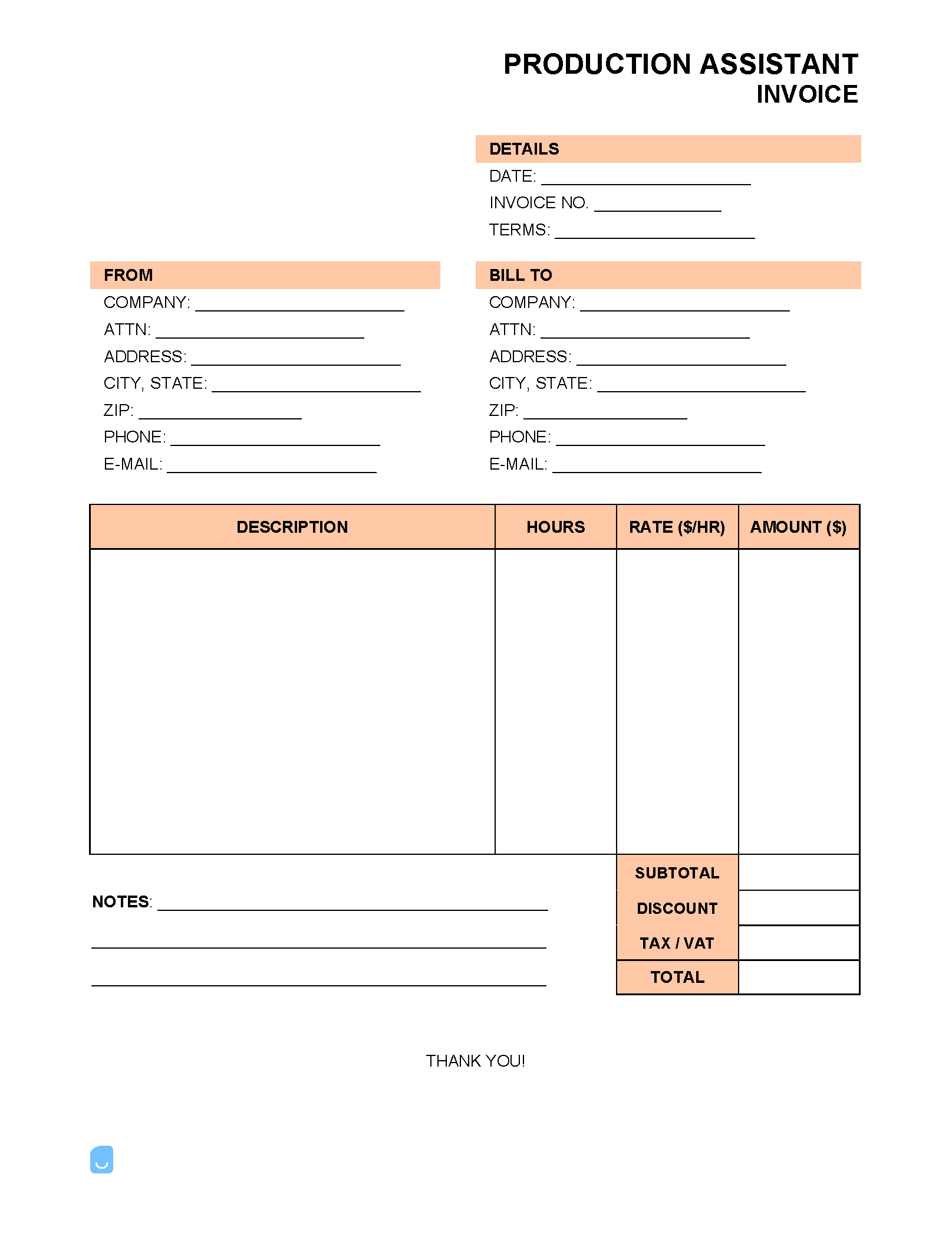 Production-Assistant-Invoice-Template